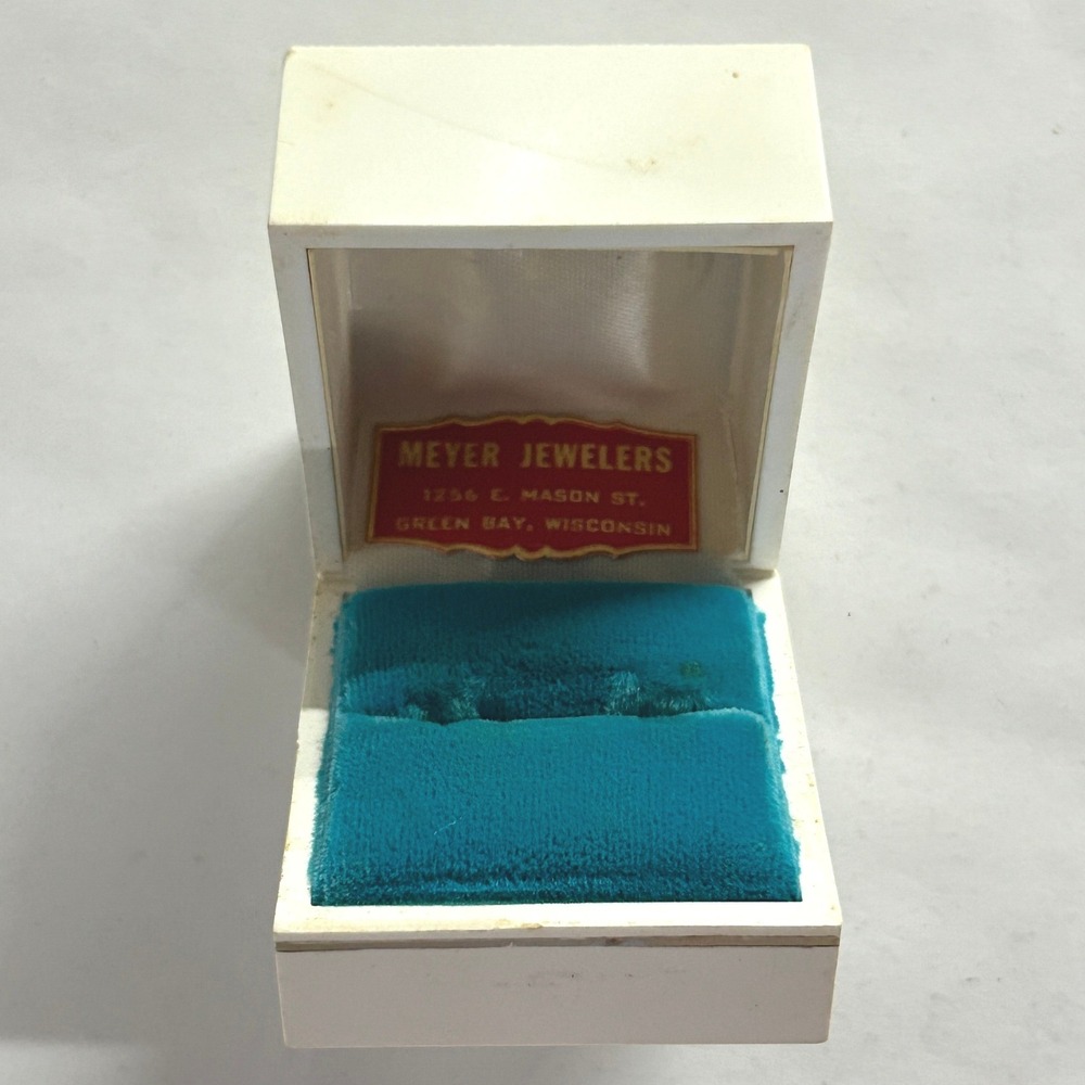 Meyer Jewelers‎ Vintage Ring Box Small White Turquoise Velvet Mid Century Modern